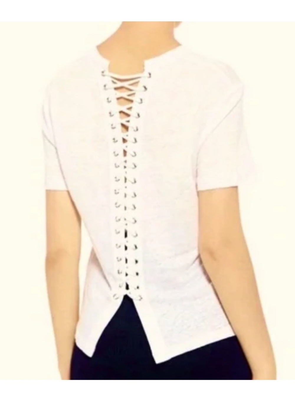 A.L.C. Alber White Lace-Up Back Short Sleeve Poplin Top ❤️❤️